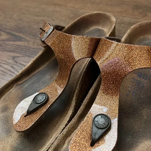 Birkenstock Gizeh Thong Sandal Cosmic Sparkle Orange Glitter Patent Sandals 36 - Picture 3 of 4